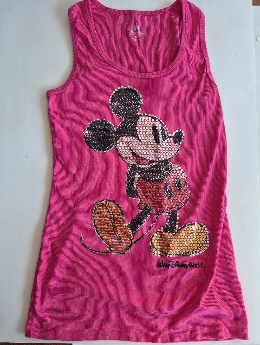 Women Medium Disney Parks Hot Pink Sequin Mickey Mouse Tank Top